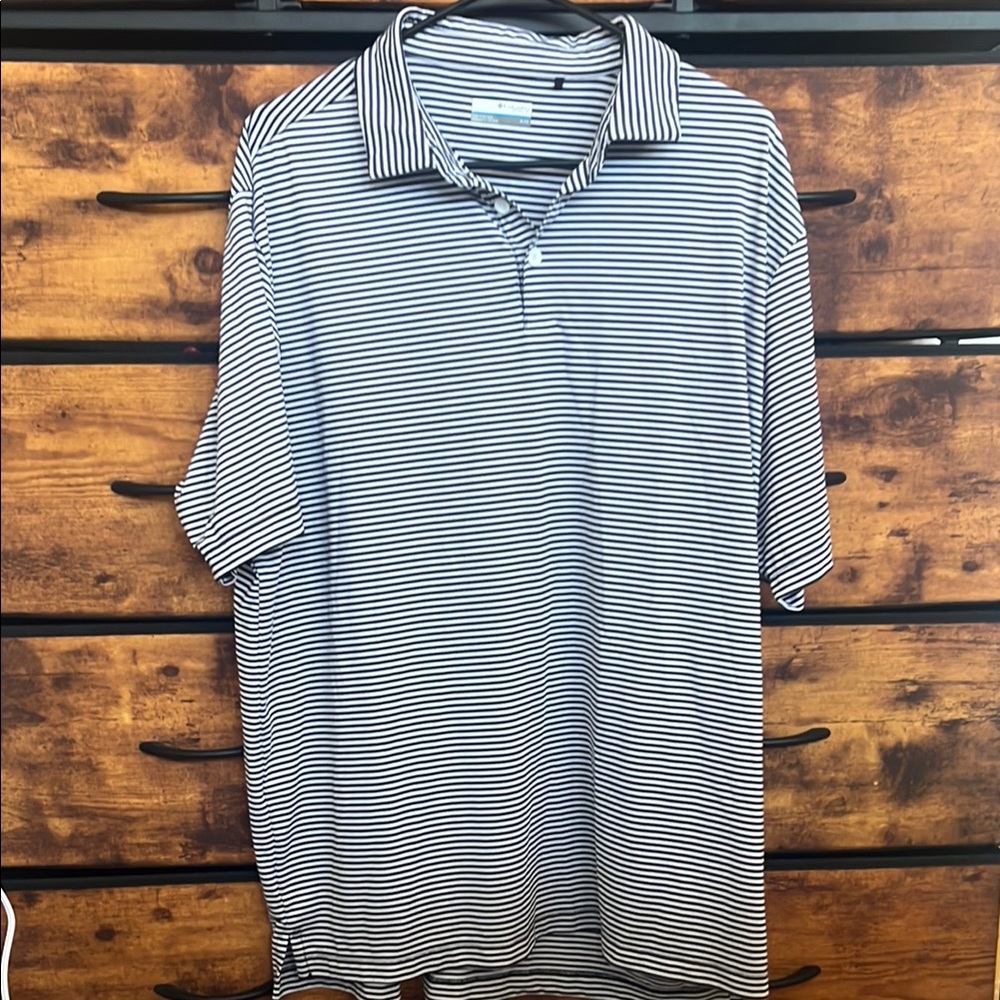 Men's Black and White Striped Columbia Polo Shirt